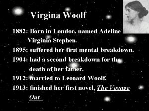Virgina Woolf 1882 Born in London named Adeline