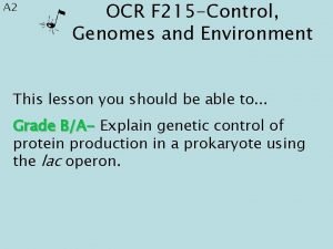 A 2 OCR F 215 Control Genomes and