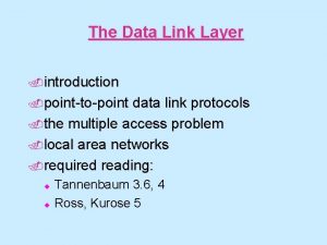 The Data Link Layer introduction pointtopoint data link