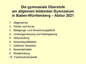 Die gymnasiale Oberstufe am allgemein bildenden Gymnasium in