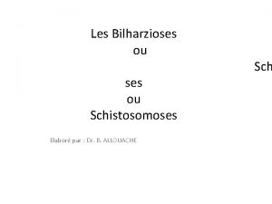 Les Bilharzioses ou Sch ses ou Schistosomoses Elabor