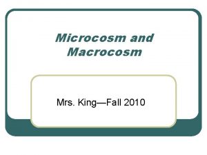 Microcosm and Macrocosm Mrs KingFall 2010 Microcosm and