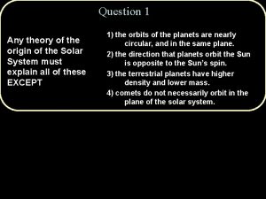 Question 1 Any theory of the origin of