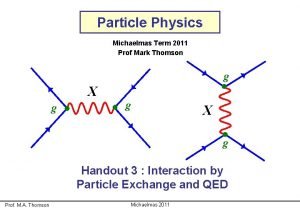 Particle Physics Michaelmas Term 2011 Prof Mark Thomson