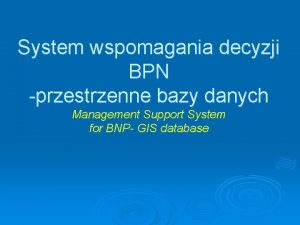 System wspomagania decyzji BPN przestrzenne bazy danych Management
