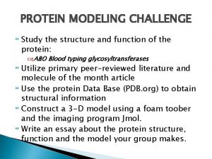 PROTEIN MODELING CHALLENGE Study the structure and function