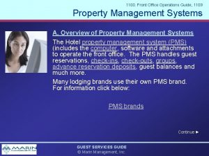 1100 Front Office Operations Guide 1109 Property Management