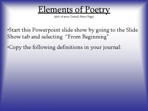 Elements of poetry powerpoint