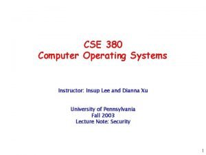 CSE 380 Computer Operating Systems Instructor Insup Lee