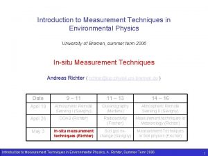 Introduction to Measurement Techniques in Environmental Physics University