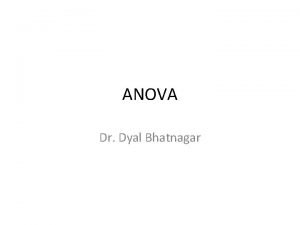 ANOVA Dr Dyal Bhatnagar Dependent Variable Independent Variables