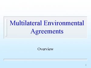 Multilateral Environmental Agreements Overview 1 What are MEAs