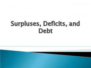 Surpluses Deficits and Debt Introduction The focus in