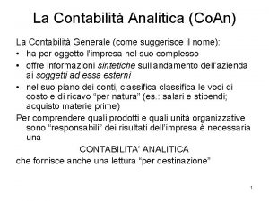 La Contabilit Analitica Co An La Contabilit Generale