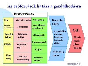 Az erforrsok hatsa a gazdlkodsra Erforrsok Fix lland