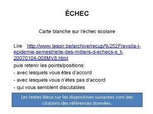 CHEC Carte blanche sur lchec scolaire Lire http