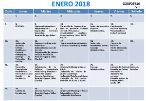 ENERO 2018 Dom 7 Lunes Martes Viernes Sbado