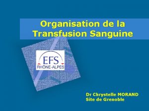 Organisation de la Transfusion Sanguine Dr Chrystelle MORAND