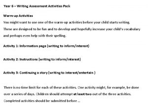 Year 6 Writing Assessment Activities Pack Warmup Activities