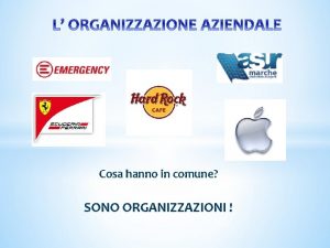 Cosa hanno in comune SONO ORGANIZZAZIONI LE ORGANIZZAZIONI