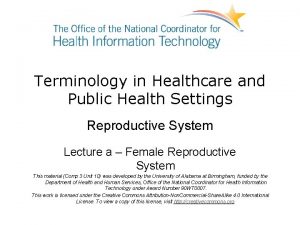 Terminology in Healthcare and Public Health Settings Reproductive