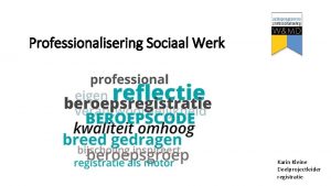 Professionalisering Sociaal Werk Karin Kleine Deelprojectleider registratie Resultaten