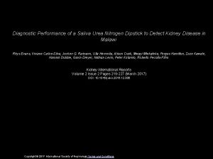 Diagnostic Performance of a Saliva Urea Nitrogen Dipstick