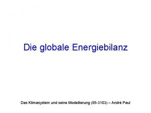 Die globale Energiebilanz Das Klimasystem und seine Modellierung