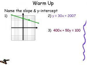 Warm Up Name the slope yintercept 1 2