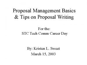 Proposal Management Basics Tips on Proposal Writing For