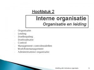 Hoofdstuk 2 Interne organisatie Organisatie en leiding Organisatie