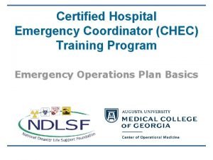 Certified Hospital Emergency Coordinator CHEC Training Program Emergency