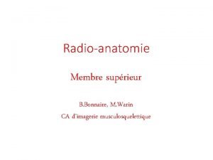 Radioanatomie Membre suprieur B Bonnaire M Warin CA