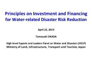 Principles on Investment and Financing for Waterrelated Disaster