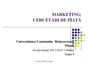 MARKETING CERCETRI DE PIA Universitatea Constantin Brncoveanu Piteti