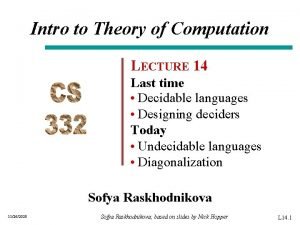 Intro to Theory of Computation LECTURE 14 Last