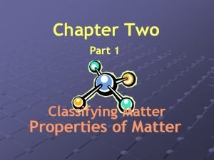 Chapter Two Part 1 Classifying Matter Properties of