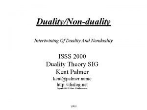 DualityNonduality Intertwining Of Duality And Nonduality ISSS 2000