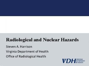 Radiological and Nuclear Hazards Steven A Harrison Virginia