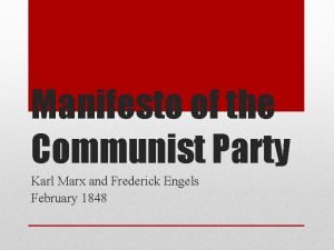 Manifesto of the Communist Party Karl Marx and