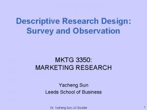 Descriptive Research Design Survey and Observation MKTG 3350