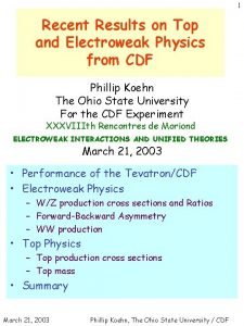 1 Recent Results on Top and Electroweak Physics