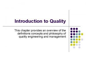 Product quality characteristics