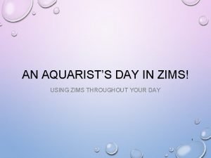 AN AQUARISTS DAY IN ZIMS USING ZIMS THROUGHOUT