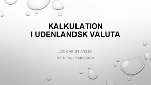 KALKULATION I UDENLANDSK VALUTA JAN CHRISTIANSEN NYBORG GYMNASIUM