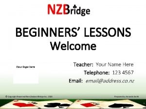 BEGINNERS LESSONS Welcome Teacher Your Name Here Telephone