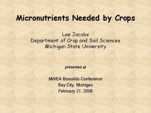 Micronutrients Needed by Crops Lee Jacobs Department of