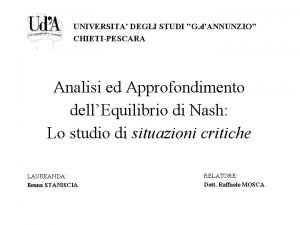 UNIVERSITA DEGLI STUDI G dANNUNZIO CHIETIPESCARA Analisi ed