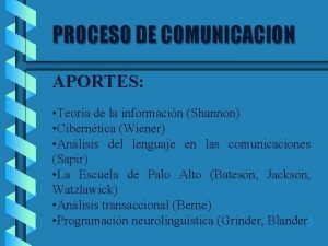 PROCESO DE COMUNICACION APORTES Teora de la informacin