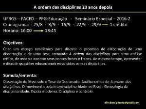 Ordem das disciplinas